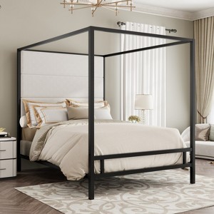 Merax Elegant Modern Canopy Bed with Tall Velvet Upholstered Headboard - 1 of 4