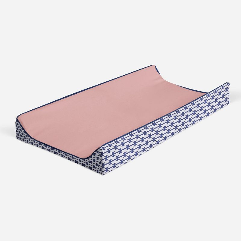 Bacati - Emma Solid Coral/Navy Quilted Changing Pad Cover, 2 of 8