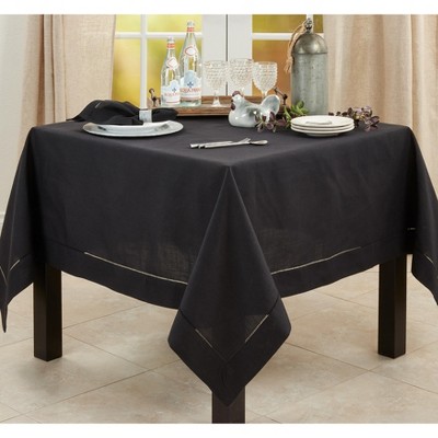 Classic Hemstitch Square Tablecloth in Timeless Black