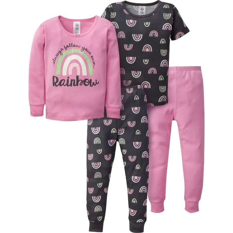 Gerber Infant & Toddler Girls' Snug Fit Cotton Pajamas, 4-Piece Set, 1 of 9