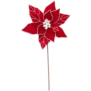 Northlight 20" Red and White Velvet Glittered Poinsettia Christmas Stem Spray - 1 of 4