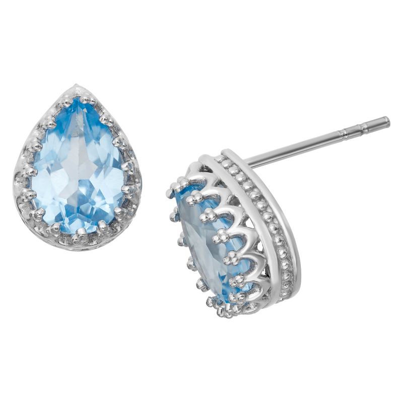 Tiara Sterling Silver Pear-Cut Gemstone Crown Earrings, 1 of 2