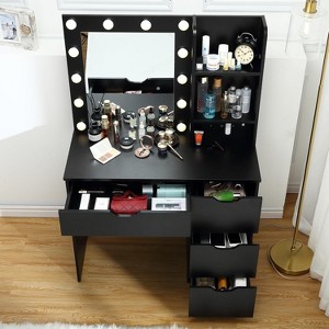 Makeup Vanity Table with Lights & Charging Station - 3 Lighting Modes, Adjustable Brightness - Vanity Desk with 4 Large Drawers & Open Storage - 1 of 4