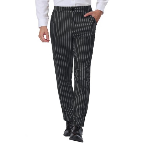 Lars Amadeus Men's Vertical Striped Dress Pants Straight Fit Formal  Business Trousers Dark Black 36