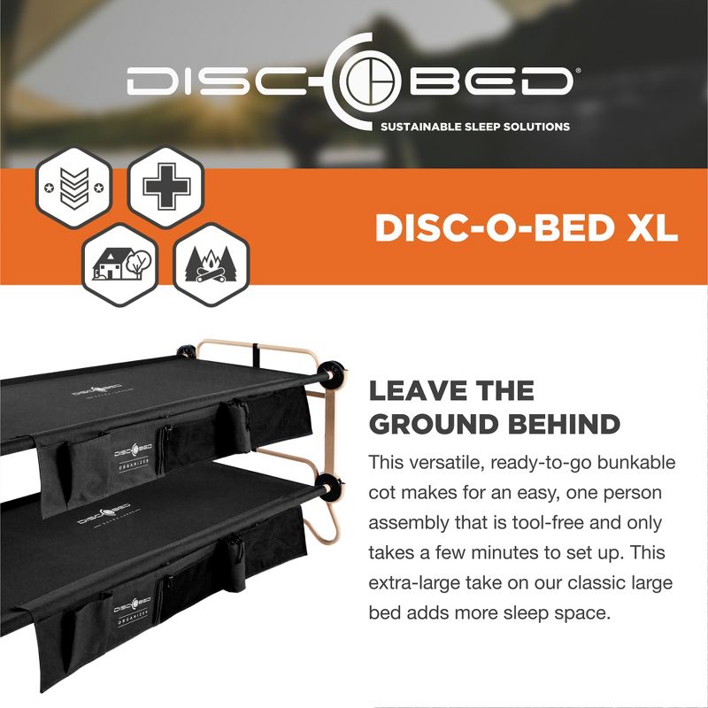 Disc-O-Bed Cam-O-Bunk Benchable Double Cot with Storage Organizers, 3 of 8