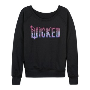 Women's - Wicked - Floral Ombre Logo Lightweight French Terry Wide Neck Long Sleeve Graphic Shirt - 1 of 4