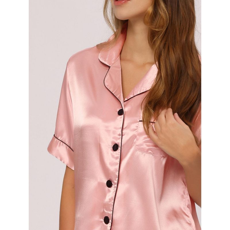 cheibear Women's Silky Satin Nightwear with Shorts Lounge Polka Dots Pajama Set, 4 of 6