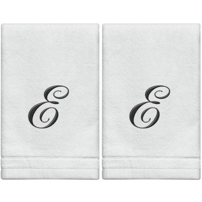 Creative Scents Set of 2 White Fingertip Monogrammed Towels, Black Embroidered