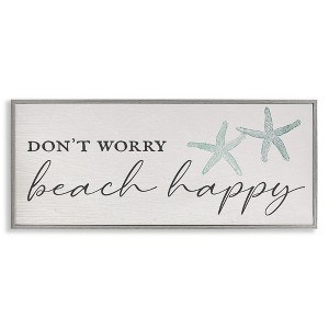 Stupell Industries Don't Worry Beach Happy Framed Giclee Art, Gray, 30" x 13" - 1 of 4