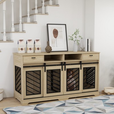 Large Natural Oak and Black Dog Crate Table with Storage