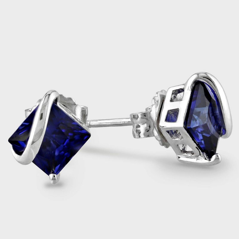 2.68 CT. T.W. Square Simulated Sapphire Stud Earrings in Sterling Silver - Gold/White, 4 of 5