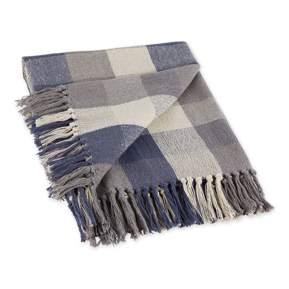 50"x60" Check Throw Blanket French Blue - Design Imports: Lightweight Woven Cotton, Machine Washable, Cozy for All Ages
