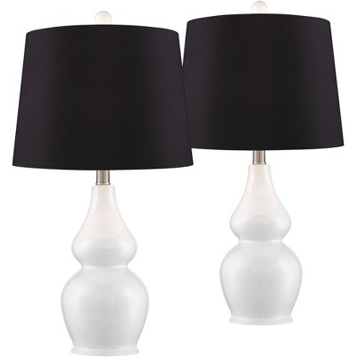 360 Lighting Modern Country Cottage Table Lamps Set of 2 White Ceramic Double Gourd Black Drum Shade for Living Room Bedroom House