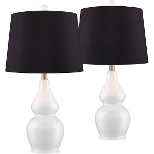 360 Lighting Jane Modern Table Lamps 25" High Set of 2 White Ceramic Black Faux Silk Drum Shade for Bedroom Living Room Home Bedside Nightstand Office - 1 of 4
