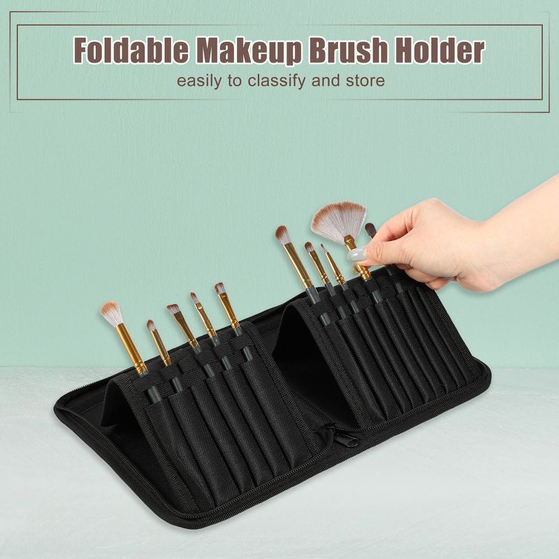 Unique Bargains Foldable Stand-up 15 Pockets Makeup Brush Organizer Black 1 Pc, 2 of 7