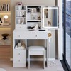 Okak Modern Makeup Vanity with Cushioned Stool, Vanity Desk with Mirror and 5 Drawers, Compact Vanity 6 Shelves for Bedroom, Living Room - 4 of 4