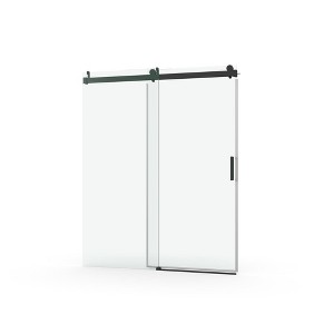 Gulches 55in to 60in W x 76in H Single Sliding Frameless Shower Door in Matte Black Finish with Clear Glass with Soft Close Explosion proof Film 1 Pc - 1 of 4