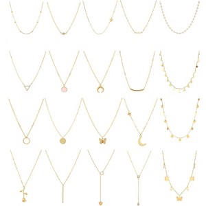 20PCS 14K Gold Choker Set – Layered Coin, Pearl & CZ Pendant Necklaces for Women & Teens - 1 of 4