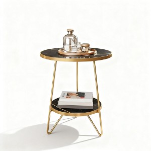 Gulches Modern 2-Tier End Table Faux Marble Top and Hairpin Legs, 18.7”L×18.7”W×21.6”H, Compact for Small Spaces, Easy Assembly - 1 of 4