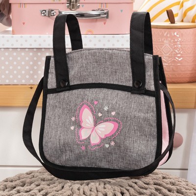 Butterfly Grey and Pink Twin Doll Pram with Adjustable Handle