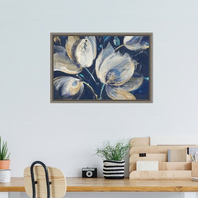 Midnight Garden Abstract Blue and White Canvas Print