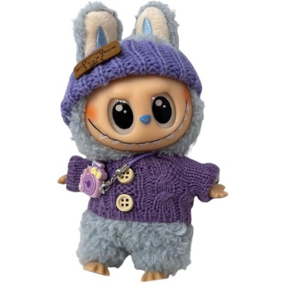 Doll Clothes Superstore Picture Perfect in Purple: Cable Knit Sweater & Lavender Hat for 17.5 Labubu Photographer
