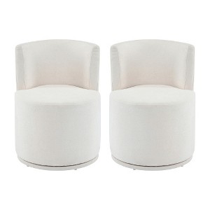 Lyngins Armless Swivel Accent Chairs with Curved Backrest,Upholstered Swivel Reading Chairs,Polyester Barrel Chairs for Bedroom,Living Room,Beige - 1 of 4