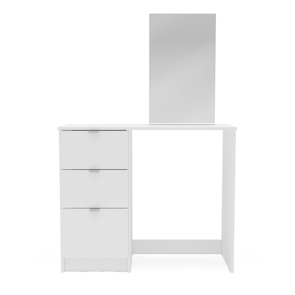 New Minas Vanity with Mirror White - Polifurniture: 3 Drawers, Modern Design, Wood Composite