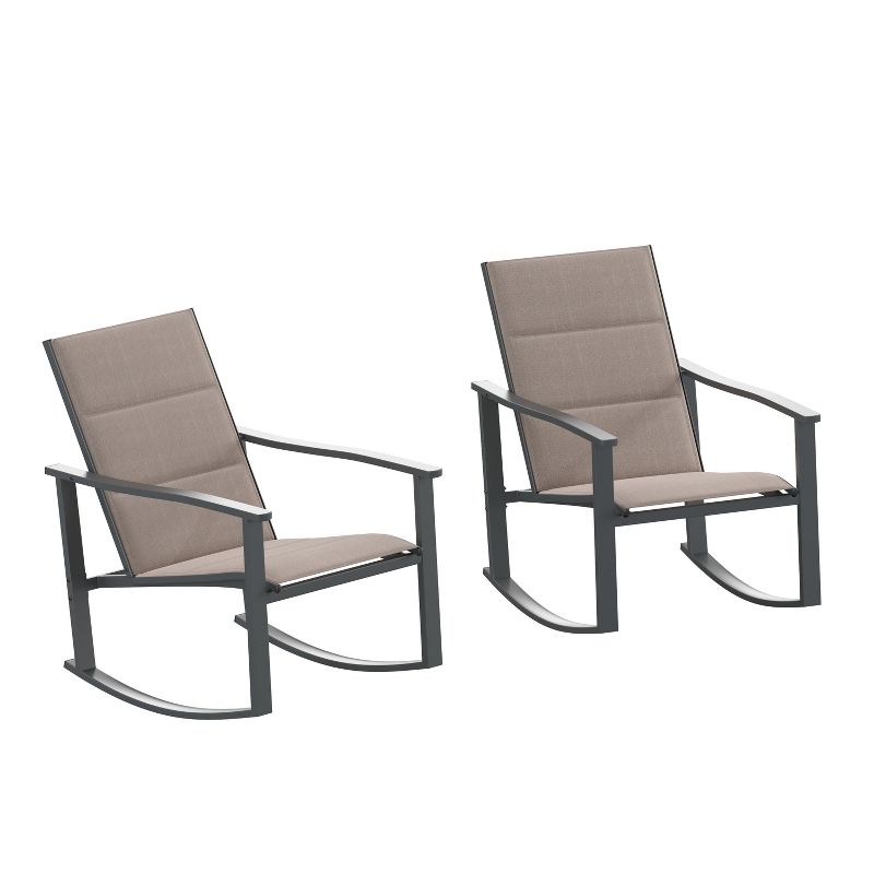Merrick Lane Set of 2 Flex Comfort Outdoor Rocking Chairs with Steel Frames, 1 of 12