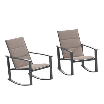 Emma and Oliver Set of 2 Outdoor Rocking Chairs with Flex Comfort Material and Metal Frame