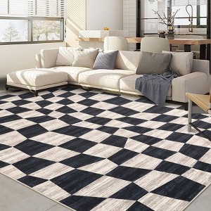 Large Modern Abstract Area Rug 9x12 Washable Stain Resistant Living Room Rug with Non Slip Backing Soft Low Pile Foldable Geometric Floor Carpet - 1 of 4