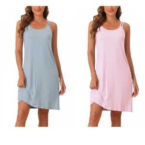 INSPIRE CHIC Women's 2 Pcs Sleeveless A-Line Sleepdress Dual-Strap Knee-Length Cami Nightgowns - 1 of 4