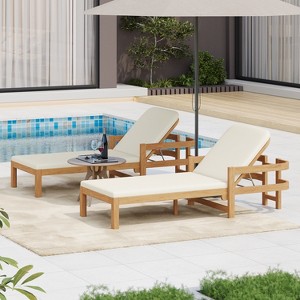 Christopher Knight Home Paolo Outdoor Adjustable Acacia Wood Chaise Lounge with Cushion (Set of 2) - 1 of 4
