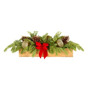 27" Christmas Bells Centerpiece in Wooden Box with Red Bow & Pine Cones - National Tree Company - 1 of 3