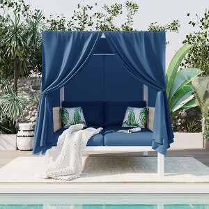 YOOCOZZ Outdoor Sun Lounger & Sunbed Made of Rubber Core Rope and Iron with Canopy and Curtain - 1 of 4