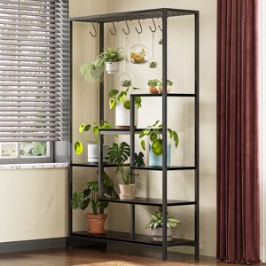 5-Tier Indoor Plant Stand 70.9" Tall, Large Metal Shelf with Hanging Hooks, Multi-Purpose Bonsai & Flower Organizer for Living Room Balcony - 1 of 4