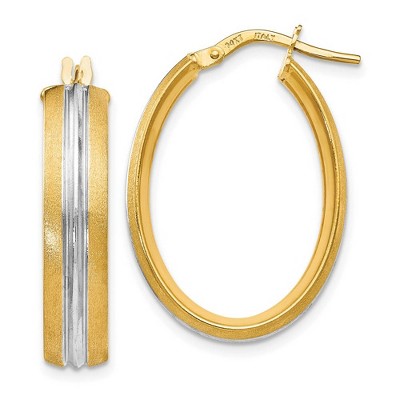 Black Bow Jewelry 5.5mm x 27mm (1 1/16 Inch) 14k Yellow Gold & White Rhodium Oval Hoops