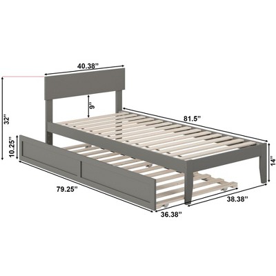 Grey Twin XL Platform Bed with Trundle and Wood Slats