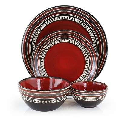 Red and Black Ceramic 16-Piece Dinnerware Set