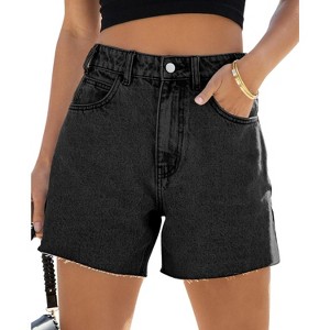 Imily Bela Classic High Waisted Raw Hem Jean Shorts Straight Leg Denim Shorts Summer Hot Pants - 1 of 4