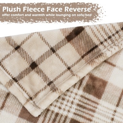 Plaid Brown Reversible Fleece and Sherpa Kids Blanket 50" x 60"
