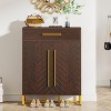 ORRD Shoe Storage Cabinet with Bench Top, Modern 6-Tier Entryway Organizer with Doors & Drawer, Walnut & Gold Finish, Adjustable Shelves - 3 of 4