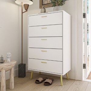 FUFU&GAGA 5 Drawer Tall Cabinet Legs White Vertical Dresser Storage Cabinet Large Storage Space - 1 of 4