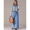 INSPIRE CHIC Women's Long Sleeve Button Down Turndown Collar Frayed Hem Trendy Cropped Washed Denim Jacket - 3 of 4