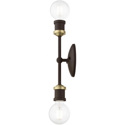 Lansdale 12" Contemporary Urban Two-Light Sconce in Bronze and Brass