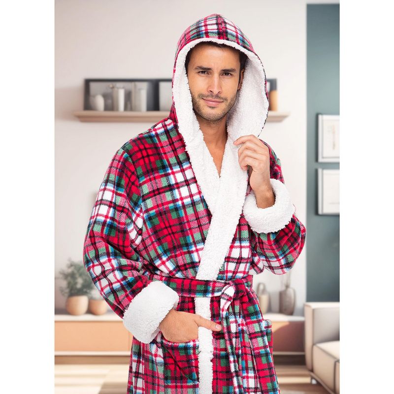 Men's Warm Winter Plush Hooded Bathrobe, Full Length Fleece Robe with Hood, 6 of 7