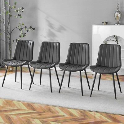 DOMETOUR PU Black Dining Chairs Set of 4, Extended Seat Cushion, Ergonomic Design, Metal Legs, Modern Style