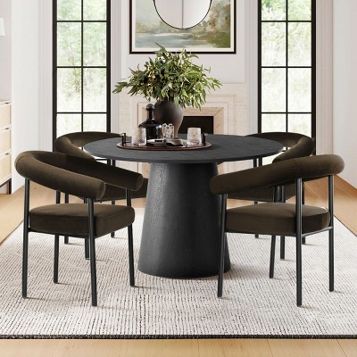 5-Piece Dining Set for 4 ,Wood 46" Round Dining Table with Upholstered Velvet Dining Chairs with Metal Legs for Dining Room-Tanpinhause