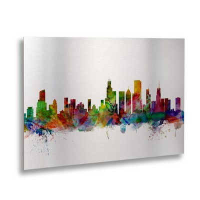 Michael Tompsett 'Chicago IL Skyline' Floating Brushed Aluminum Art