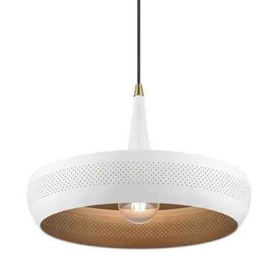 Banbury Chic White Aluminum Pendant with Gold Interior and Antique Brass Accents